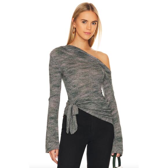 Free People One Shoulder Top Gray Long Sleeve Medium NWT - Picture 7 of 7